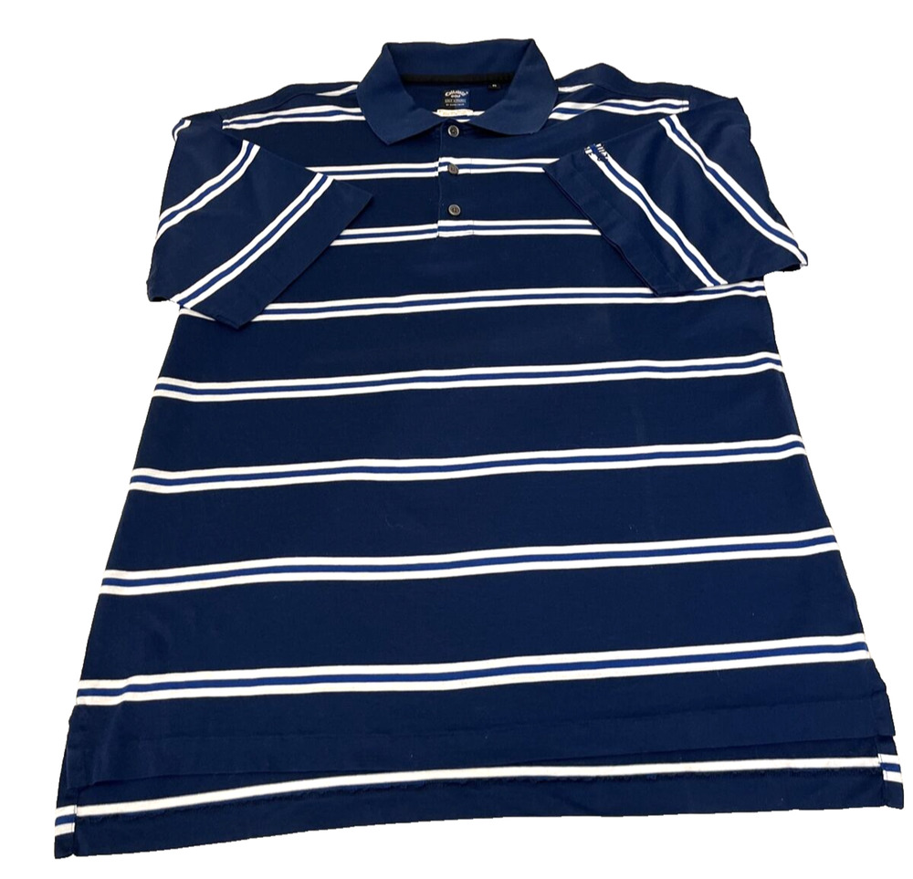 Callaway Golf Men's 100% Pima Cotton Polo Shirt XL Blue Striped Logo